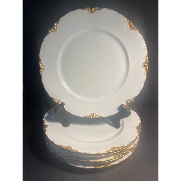 Antique Rex Bavaria Scalloped Gold Edge Dinner Plates Set Of 6 - Picture 2 of 5